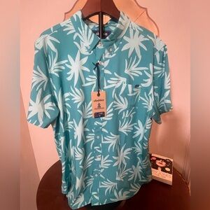 Chubbies Performance Friday Button Up Men's Tropical Teal Shirt The Madness NWT